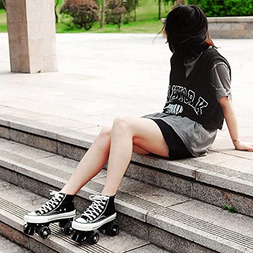 FUYY Rodillos Señoras, Scooters Patines para Niña Scooter Patines con Patines Ligeros Led 4 Ruedas Zapatos De Patinaje De Lienzo para Adultos,Black-38