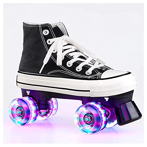 FUYY Rodillos Señoras, Scooters Patines para Niña Scooter Patines con Patines Ligeros Led 4 Ruedas Zapatos De Patinaje De Lienzo para Adultos,Black-38