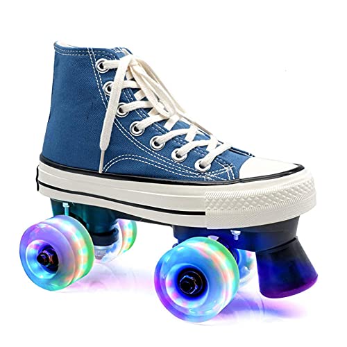 FUYY Rodillos Señoras, Scooters Patines para Niña Scooter Patines con Patines Ligeros Led 4 Ruedas Zapatos De Patinaje De Lienzo para Adultos,Blue-35