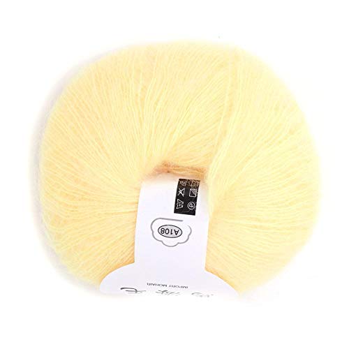 Fydun Hilados de lana con ganchillo, suave mohair tejer Angora hilo de lana largo para bufanda DIY hilo de ganchillo suministros (amarillo claro)