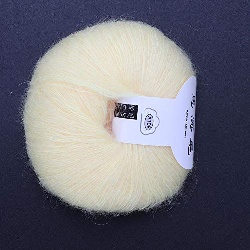 Fydun Hilados de lana con ganchillo, suave mohair tejer Angora hilo de lana largo para bufanda DIY hilo de ganchillo suministros (amarillo claro)