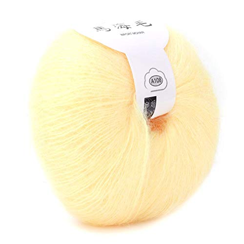 Fydun Hilados de lana con ganchillo, suave mohair tejer Angora hilo de lana largo para bufanda DIY hilo de ganchillo suministros (amarillo claro)