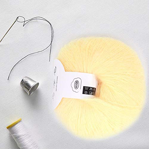 Fydun Hilados de lana con ganchillo, suave mohair tejer Angora hilo de lana largo para bufanda DIY hilo de ganchillo suministros (amarillo claro)