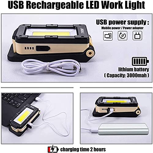 Fyore Luz de Trabajo LED Recargable, Luz de Inundación, Linterna al Aire Libre Impermeable para la Reparación de Automóviles, Pesca, Camping, Luces de Seguridad de Emergencia,Portátil 15W USB