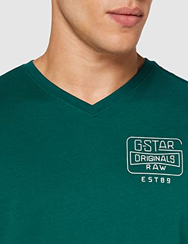 G-STAR RAW Back Logo Slim V-Neck Camiseta, Verde (Bright Laub 336-a914), L para Hombre