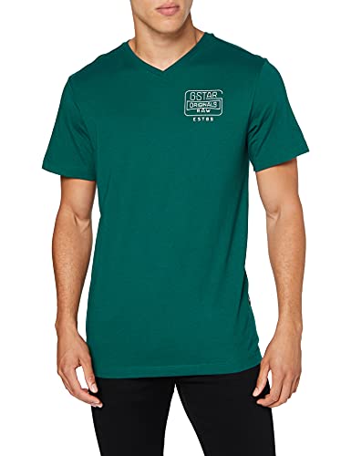 G-STAR RAW Back Logo Slim V-Neck Camiseta, Verde (Bright Laub 336-a914), L para Hombre