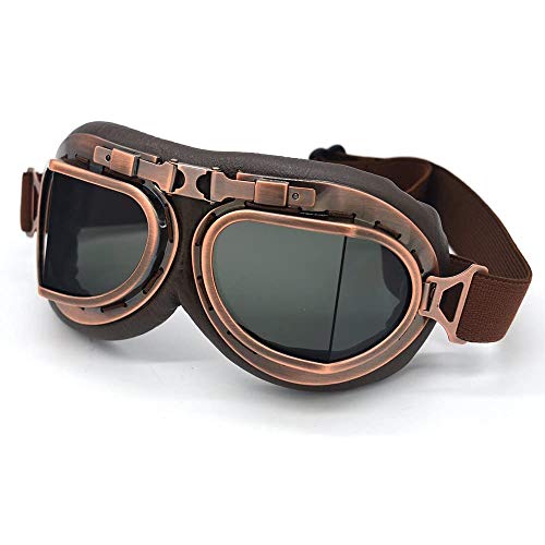 Gafas de Motocross, Steampunk Vintage Aviator Estilo Piloto Moto Cruiser Scooter Gafas Biker Racer Cruiser Touring Half Helmet Goggles (Copper, Smoke)