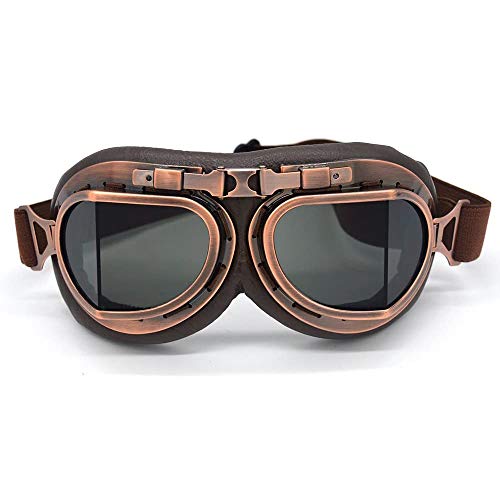 Gafas de Motocross, Steampunk Vintage Aviator Estilo Piloto Moto Cruiser Scooter Gafas Biker Racer Cruiser Touring Half Helmet Goggles (Copper, Smoke)