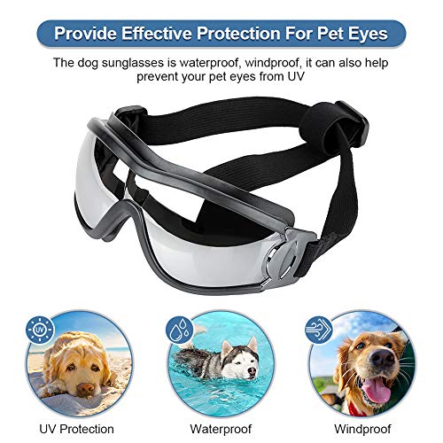 Gafas de Sol para Perros, Gafas para Perro, Gafas Perro Mediano, Gafas Perros Doogles, Gafas Perros Ciegos con Protección UV y Marco Ligero, Protección para Perros Medianos y Grandes