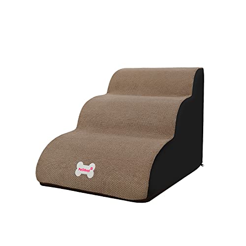 Galatée Escaleras para Mascotas, Rampa para Mascotas Extraíble y Lavable, Escalones para Perros De Espuma De Alta Densidad 3 Niveles Escalera para Subir Mascotas（Bronceado Claro）