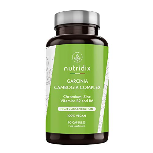 Garcinia Cambogia 2.000mg por Dosis - Quemagrasas e Inhibidor del Apetito con 60% HCA - Potente termogénico con Cromo, Vitaminas y Zinc - 100% Vegano 90 cápsulas Nutridix