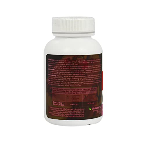 Garcinia Cambogia PLUS de Elikafoods® 100% extracto natural al 60% de HCA. 120 comprimidos vegetales de 500mg. Supresor del apetito, adelgazante, quemagrasas. Sin estimulantes artificiales.