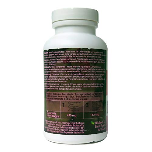 Garcinia Cambogia PLUS de Elikafoods® 100% extracto natural al 60% de HCA. 240 comprimidos de 500mg. Supresor del apetito, adelgazante, quemagrasas, sin estimulantes artificiales. Tratamiento 2 meses