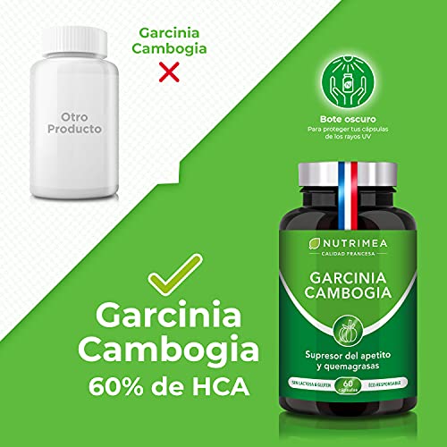 Garcinia Cambogia Pura Quemagrasas Natural | 1485 mg por Dosis 60% HCA Supresor del Apetito Termogénico | Facilita Digestión Fatburner Potente | 60 Cápsulas Vegetales Fabricado en Francia Nutrimea