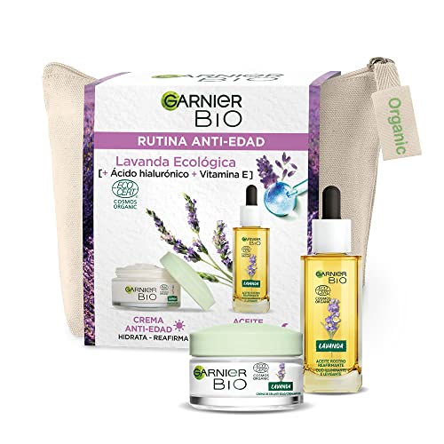 Garnier Bio Neceser Pack Anti Edad - Crema Anti Edad Regeneradora Con Acido Hialurónico 50ml + Aceite Facial Reafirmante 30ml. Edición Limitada, Gris, 2 Unidad