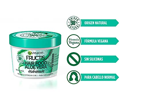 Garnier Fructis Hair Food Mascarilla 3 en 1 Aloe Vera Hidratante, indicada para Pelo Normal - Pack de 3 x 390 ml