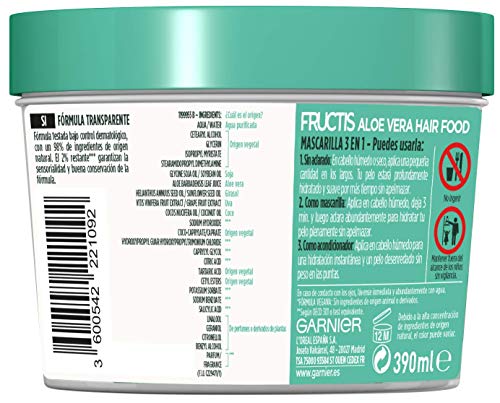 Garnier Fructis Hair Food Mascarilla Capilar 3 en 1 Aloe Vera Hidratante para Pelo Normal - 390 ml