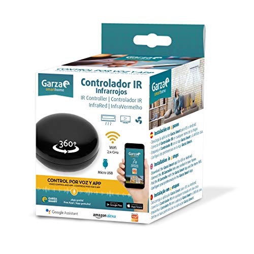 Garza ® Smarthome - Controlador inalámbrico mando a distancia universal IR Infrarrojos Inteligente Wifi. Control remoto por Voz y App, Compatible con Alexa y Google Home Assitant.