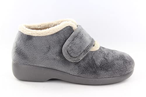 Garzon - Zapatillas Casa con Cuña para Mujer Color: Gris Talla: 38 - Suela goma. Botin cierre Velcro..