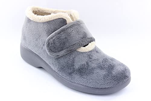 Garzon - Zapatillas Casa con Cuña para Mujer Color: Gris Talla: 38 - Suela goma. Botin cierre Velcro..