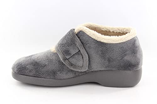 Garzon - Zapatillas Casa con Cuña para Mujer Color: Gris Talla: 38 - Suela goma. Botin cierre Velcro..