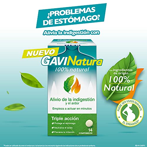 GaviNatura - Alivio de la indigestión y el ardor, triple acción, con ingredientes de origen 100% natural - 14 comprimidos