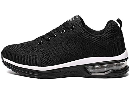 GAXmi Zapatillas Deportivas Mujer Zapatos de Malla Transpirables y Ligeros con Cordones y Cojín de Aire para Running Fitness Negro 36 EU (Etiqueta 37)