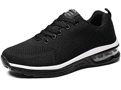 GAXmi Zapatillas Deportivas Mujer Zapatos de Malla Transpirables y Ligeros con Cordones y Cojín de Aire para Running Fitness Negro 36 EU (Etiqueta 37)