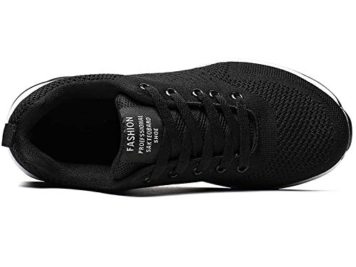 GAXmi Zapatillas Deportivas Mujer Zapatos de Malla Transpirables y Ligeros con Cordones y Cojín de Aire para Running Fitness Negro 36 EU (Etiqueta 37)