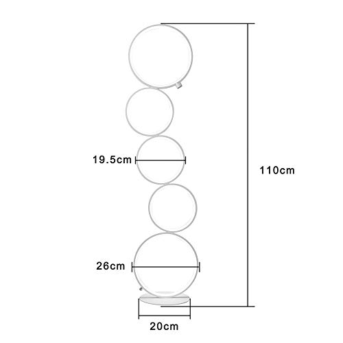 GBLY Lámpara de pie LED regulable moderna 30W, interruptor táctil blanco lámpara de sala blanco cálido 3000K lámpara de pie en forma de anillo para dormitorio sala de estar estudio, 110cm