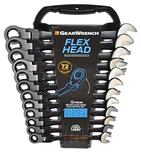 GearWrench 9901DBE Juego de Llaves de Combinacion Metrica Puntos, de 8 A 19Mm (12 Unidades), Negro, Flex Head, Set Piezas