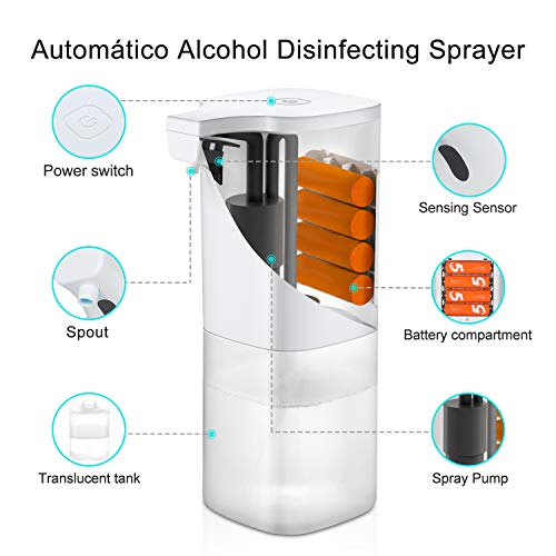 GEEMAI Dispensador Automático de Alcoholsin Dispensador Automático de Alcohol con Sensor, para el hogar, la Oficina, el Hotel, el Hospital. (350 ml)