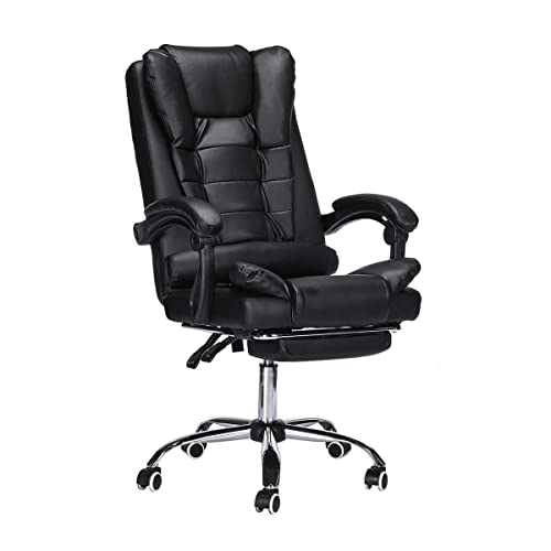 Geepro Silla de Escritorio, Silla de Oficina con Reposapies, Respaldo Alto, Reposacabeza y Cojín Engrosados, Silla Ergonómica de Inclinación de 135 Grados, Negro