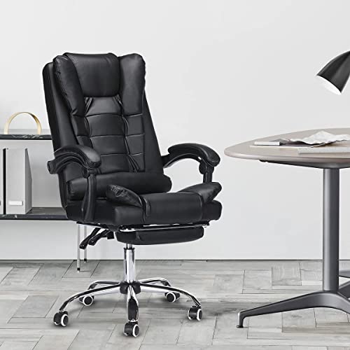 Geepro Silla de Escritorio, Silla de Oficina con Reposapies, Respaldo Alto, Reposacabeza y Cojín Engrosados, Silla Ergonómica de Inclinación de 135 Grados, Negro