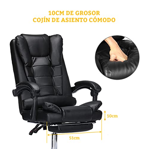 Geepro Silla de Escritorio, Silla de Oficina con Reposapies, Respaldo Alto, Reposacabeza y Cojín Engrosados, Silla Ergonómica de Inclinación de 135 Grados, Negro