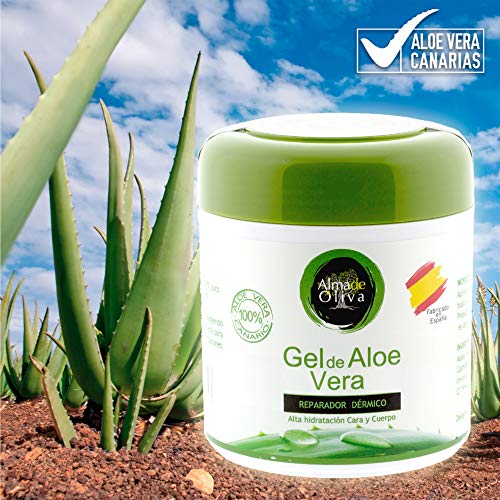 Gel Aloe vera 100% de Canarias crema hidratante natural 500 ml para la piel irritada por el depilado y afeitado/Quemaduras solares y picadura de insectos. Uso Facial y Corporal