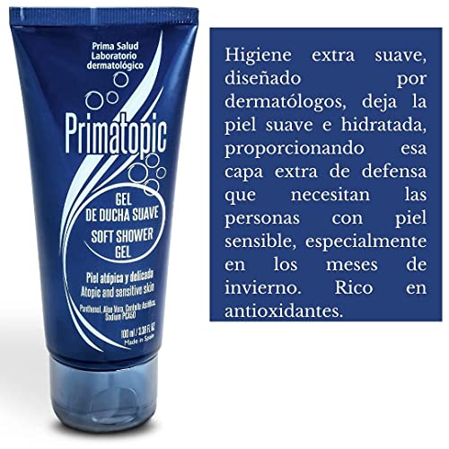 Gel de Ducha nutritivo y humectante - para piel Atópica, sensible o delicada- para niños y adultos, Hipoalergénico- Con Centella Asiática/ Aloe Vera/ Vitamina B5/ Rosa Mosqueta