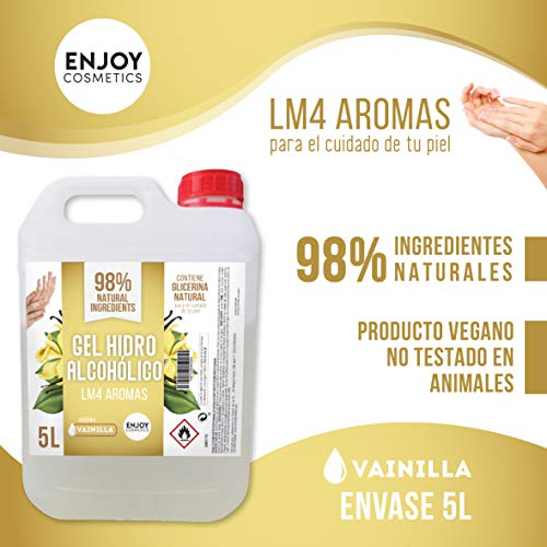 Gel hidroalcohólico de 5000 ml con 70% alcohol y con glicerina NATURAL para el cuidado de la piel. 98% ingredientes Naturales. NUEVOS AROMAS (VAINILLA)