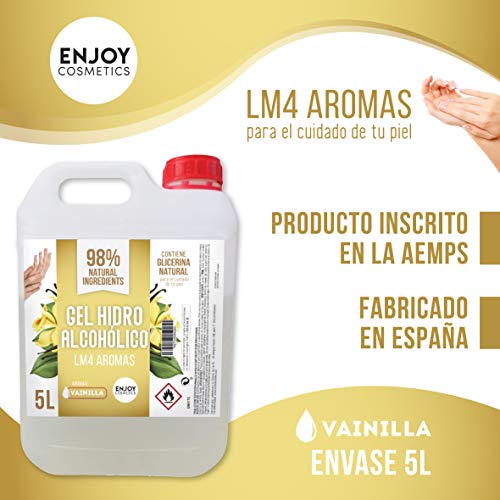 Gel hidroalcohólico de 5000 ml con 70% alcohol y con glicerina NATURAL para el cuidado de la piel. 98% ingredientes Naturales. NUEVOS AROMAS (VAINILLA)