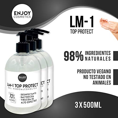 Gel hidroalcohólico neutro 3 unidades de 500ml. 70% alcohol. Para manos y superficies, desinfección garantizada