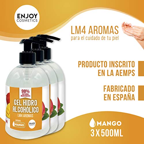 Gel hidroalcohólico NUEVOS AROMAS unidades de 500 ml con 70% alcohol y con glicerina NATURAL para el cuidado de la piel. 98% ingredientes Naturales. (MANGO)