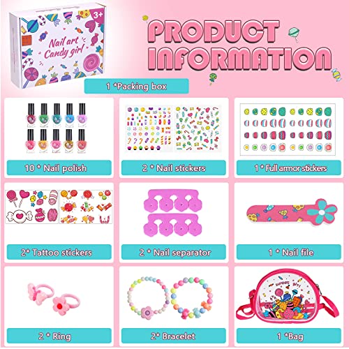 Gemeer Kit de Manicura para Niños, Juego de Esmalte de Uñas de Secado Rápido, Juguetes Niña Rainbow Candy Colors Pintauñas con limas de uñas de bonificación