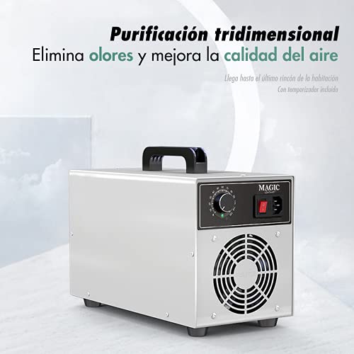 Generador de Ozono 5000 mg/h con Placa de Cerámica y Temporizador. Purificación del Aire y Eliminación de Malos Olores. (ACERO INOXIDABLE)