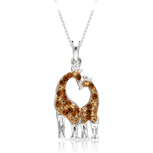 Gentle & Elegant Giraffe Couple in Love Pendant Necklace Never Rust 925 Sterling Silver Hypoallergenic Chain for Women and Girls, with Free Breathtaking Gift Box for Special Moments of Love