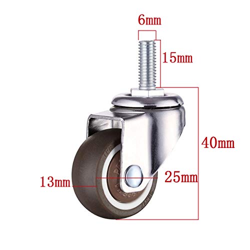 GEOCANG 4 ruedas giratorias para muebles, M6 x 15 mm, con rosca, 25 mm, goma blanda, TPE, rosca pequeña para muebles (25 mm)