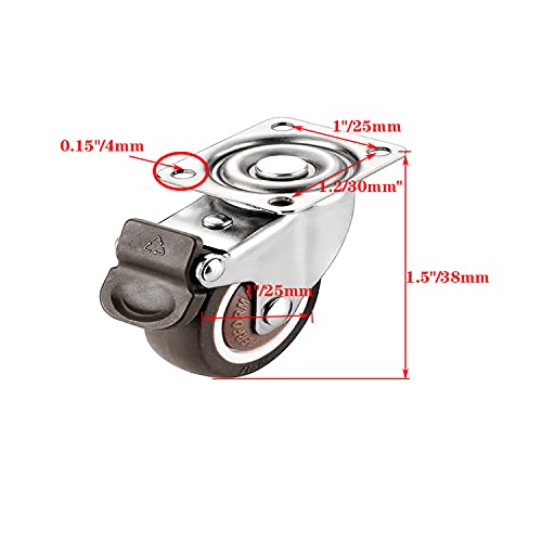 GEOCANG 4 ruedas para muebles de 25 mm con tornillos, frenos de goma, ruedas de transporte pequeñas para muebles de palé (25 mm)