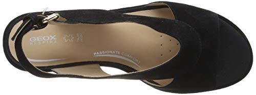 Geox D FAVIGNANA R D, Sandalias de cuña Mujer, Negro, 35 EU