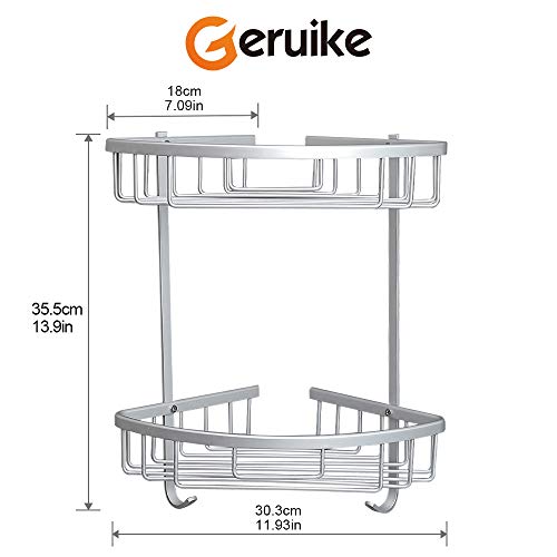 GERUIKE Estanteria Ducha Sin Taladro Estante Ducha Esquina Aluminio Estanteria Baño Ducha Adhesivo Estante de Baño Inoxidable 2 Niveles Plata