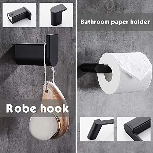 GERUIKE Toallero 4 Piezas Set de Accesorios de baño 40CM Aluminio Toallero Baño Anillo de Toalla Montaje en Pared Sujetador de Papel Toallero de Inodoro Gancho para Bata Negro