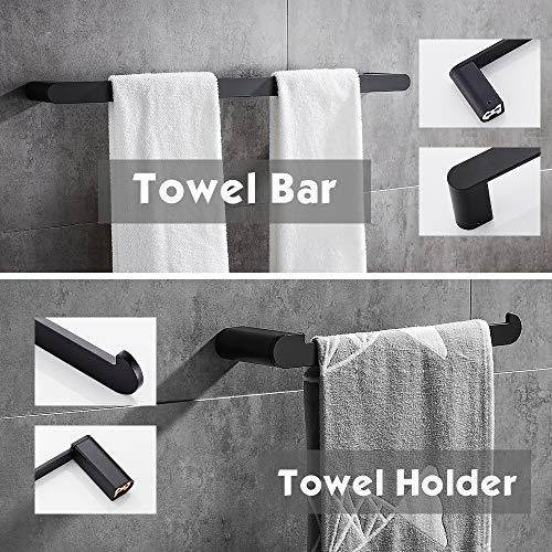 GERUIKE Toallero 4 Piezas Set de Accesorios de baño 40CM Aluminio Toallero Baño Anillo de Toalla Montaje en Pared Sujetador de Papel Toallero de Inodoro Gancho para Bata Negro